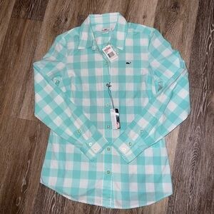 NWT Vineyard Vines Button Up Gingham Blue Checkered Print Size 0